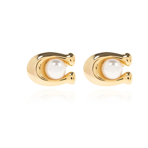 NWT Coach Pearl C Logo Detailed Embellished Earrings - Picture 2 of 6